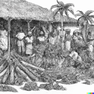 Articles DALL·E 2023 08 28 11.09.44 a detailed pencil drawing of of people browsing an outdoor market of vendors selling bundles of roots in the pacific islands