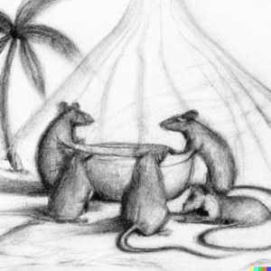 Articles DALL·E 2023 08 28 11.12.27 a detailed pencil drawing of of rats sitting around a kava kava bowl on the beach